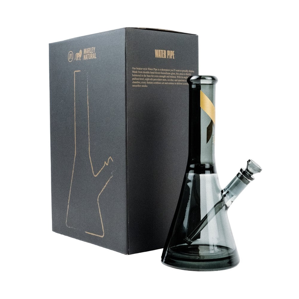 Marley Natural Smoked Glass Water Pipe with Gold Stripe Decal