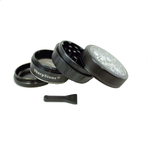 SharpStone® V2 Clear Top 4 Piece Herb Grinder - Black